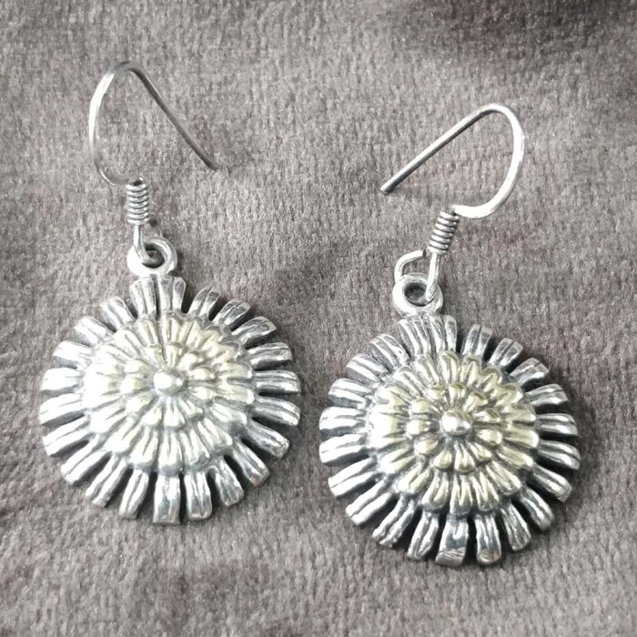 925 Silver Beautiful Hook Sun  Earrings in Golden & Silver | Silver Earrings | Best for Girls | Hangings in Silver - Image 1