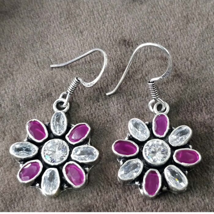 925 Silver Beautiful Hook Cut Stone Earrings | Silver Earrings | Best for Girls | Hangings in Silver - Image 1