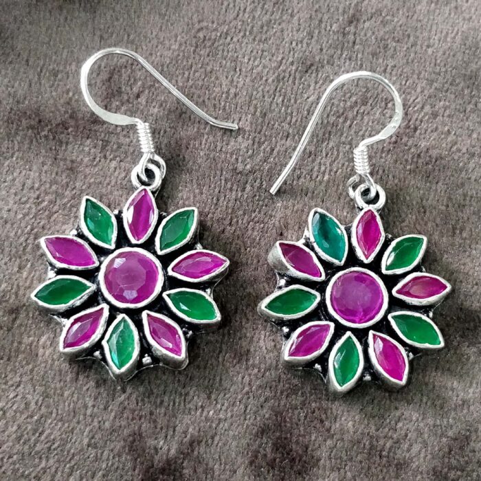 925 Silver Beautiful Hook Cut Stone Earrings | Silver Earrings | Best for Girls | Hangings in Silver - Image 1