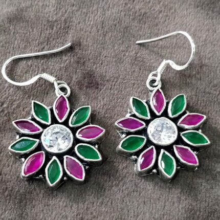 925 Silver Beautiful Hook Cut Stone Earrings | Silver Earrings | Best for Girls | Hangings in Silver