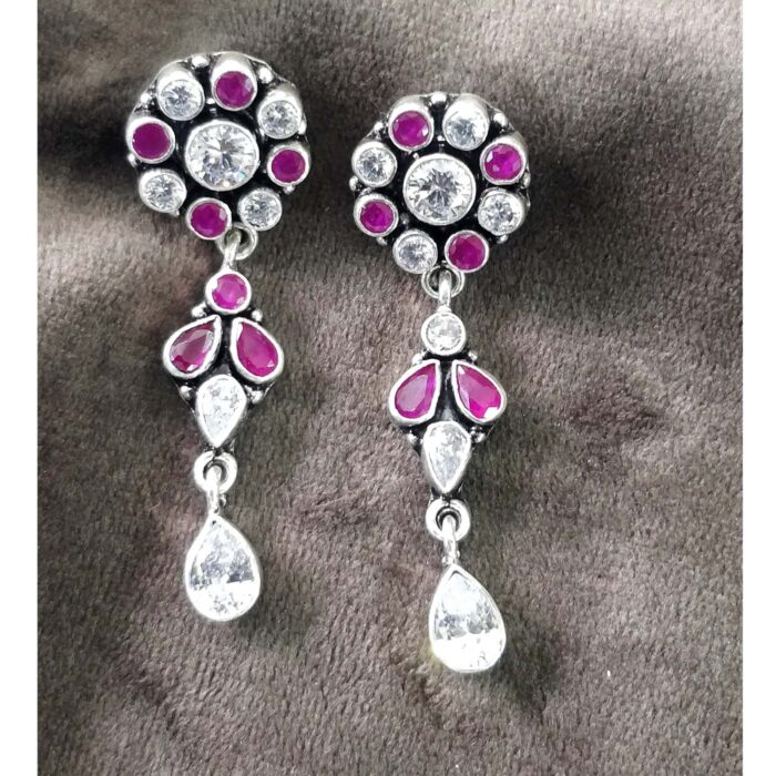 se9 925 Silver Beautiful Cut Stones Hangings Earrings | Silver Earrings | Best for Girls | Hangings in Silver - Image 1