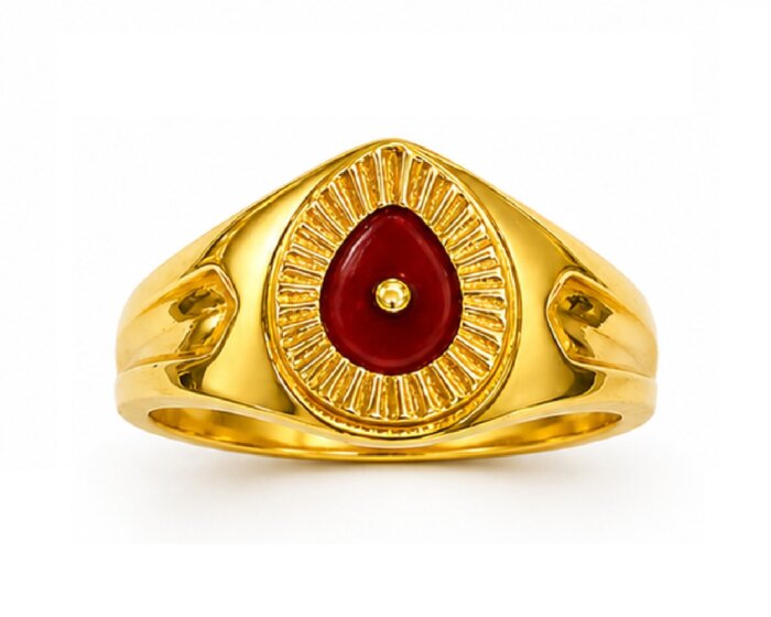 22k Hallmarked Gold Brahma Kumaris Ring with Red Meenakari – Om Shanti Spiritual Jewelry | Sai Jewellers -BKGR017 - Image 5