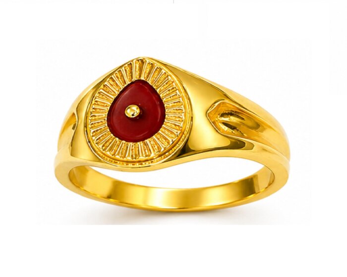 22k Hallmarked Gold Brahma Kumaris Ring with Red Meenakari – Om Shanti Spiritual Jewelry | Sai Jewellers -BKGR017 - Image 6