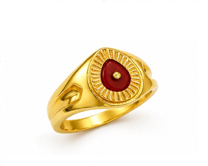 22k Hallmarked Gold Brahma Kumaris Ring with Red Meenakari – Om Shanti Spiritual Jewelry | Sai Jewellers -BKGR017 - Image 8