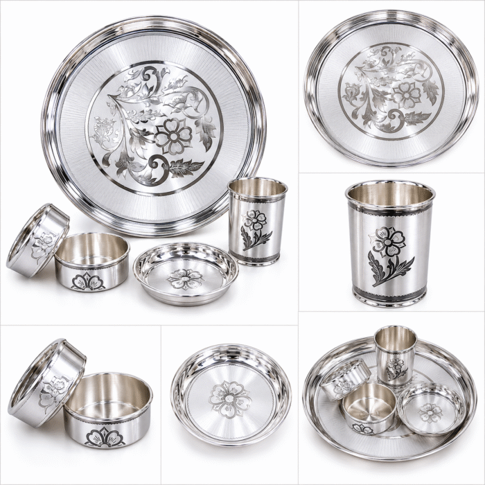 925 Hallmarked Silver Thali Set – 1100 gm Pure Silver (92.50% Purity) | Sai Jewellers-BKSBB01 - Image 3