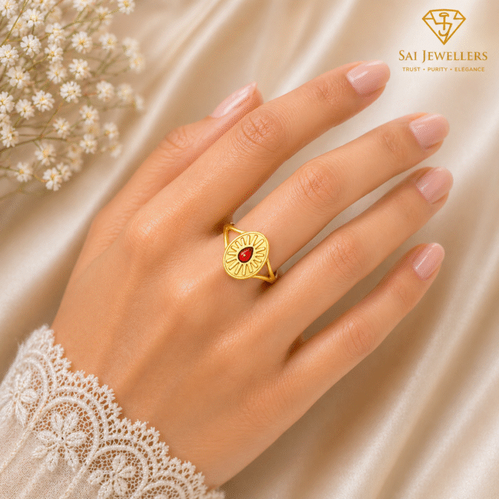 22k Hallmarked Lightweight Brahma Kumaris Gold Ring – Divine Om Shanti Symbol | Sai Jewellers -BKGR28 - Image 2