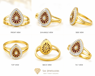 22k Hallmarked Gold Brahma Kumaris Ring – White Signity Stone & Red Symbol Meenakari | Sai Jewellers -BKGR27 - Image 3