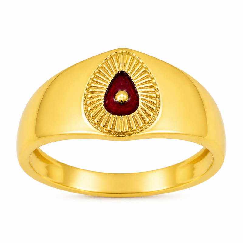 22k Hallmarked Gold Baba Ring – Red Brahma Kumaris Symbol Ring | Sai Jewellers Abu Road