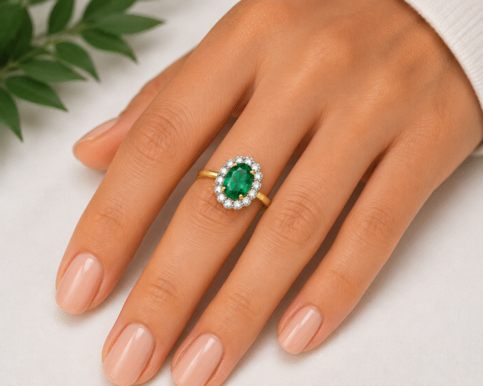 18K Gold Oval Emerald & Diamond Halo Ring- 2.50ct Emerald, 00.2ct Diamonds - Image 2