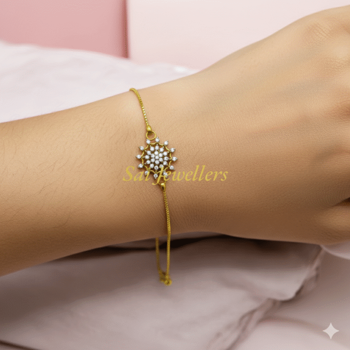 Lightweight 22K Gold Chain Bracelet with Sparkling Cluster | 3.260gm