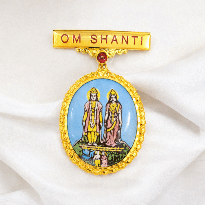 22k hallmarked gold Laxmi Narayan badge with Om Shanti design by Sai Jewellers Abu Road