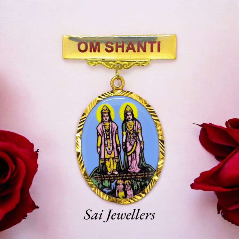 Brahma Kumaris Gold Plated pure silver badge with Laxmi-Narayan, Brahma Baba, Vishnu and Mahesh meenakari design spiritual jewellery