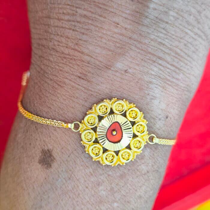 Brahma Kumaris 22K Hallmarked Gold Rakhi Bracelet | 3.520gm | Adjustable 16-18cm | Free Shipping in India-SSJGB10 - Image 2