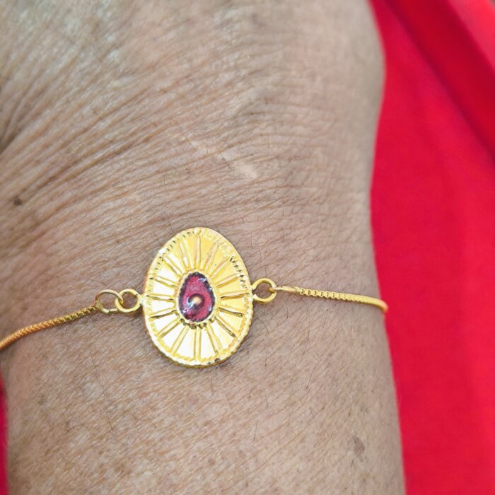 Brahma Kumaris 22K Hallmarked Gold Bracelet Rakhi | 2.150gm | Adjustable Length | Free Shipping in India-SSJGB09 - Image 2