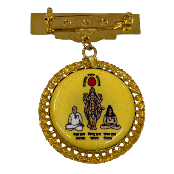 Gold Plated 925 Silver Brahma Kumaris Designer Badge – Om Shanti Shri Krishna Design - Image 2