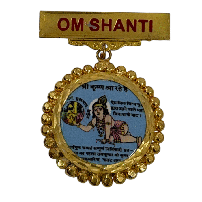 Gold Plated 925 Silver Brahma Kumaris Designer Badge – Om Shanti Shri Krishna Design - Image 1