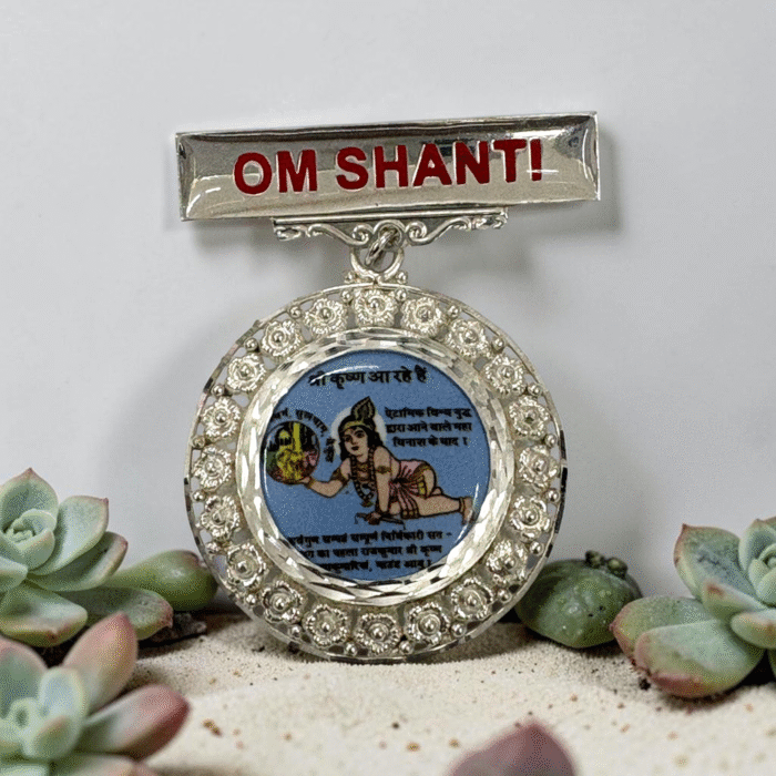 925 Silver Brahma Kumaris Flower Design Badge – Om Shanti Shri Krishna Design - Image 2