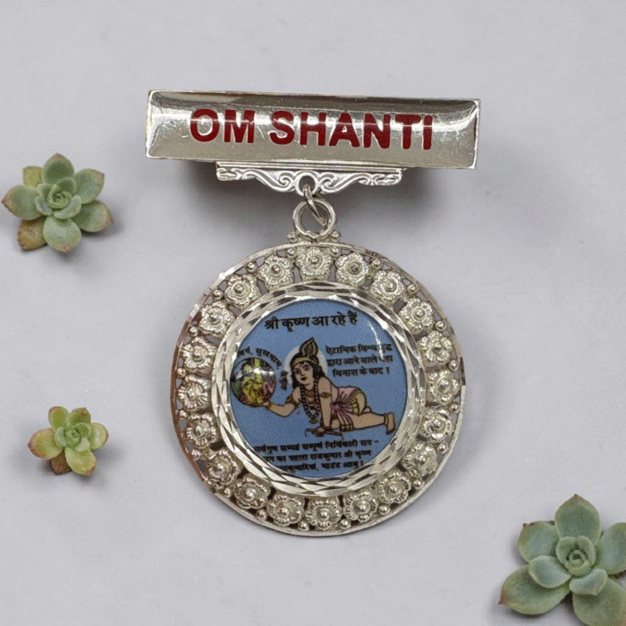 925 Silver Brahma Kumaris Flower Design Badge – Om Shanti Shri Krishna Design - Image 3