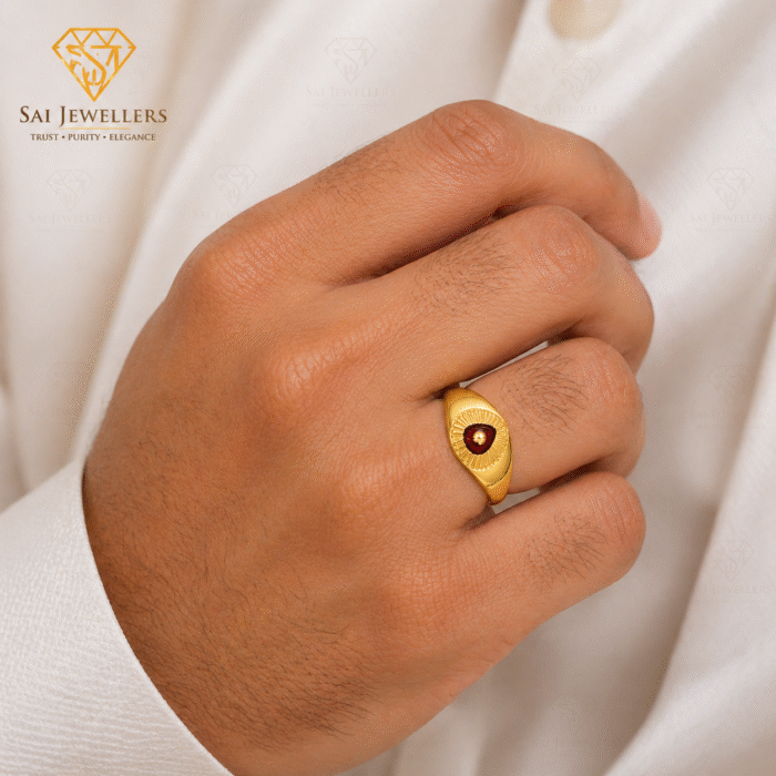 22k Hallmarked Gold Baba Ring – Red Brahma Kumaris Symbol Ring | Sai Jewellers Abu Road-BKGR26 - Image 3