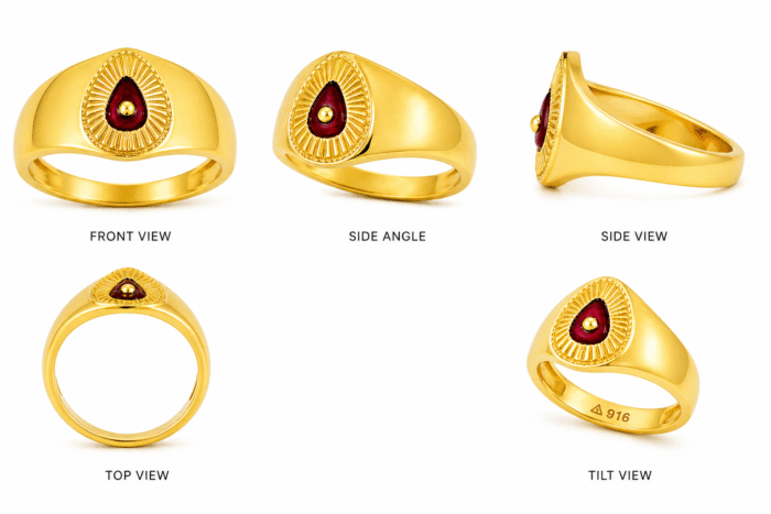 22k Hallmarked Gold Baba Ring – Red Brahma Kumaris Symbol Ring | Sai Jewellers Abu Road-BKGR26 - Image 4