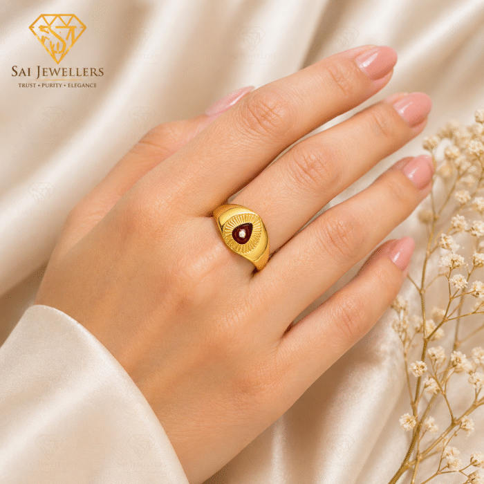22k Hallmarked Gold Baba Ring – Red Brahma Kumaris Symbol Ring | Sai Jewellers Abu Road-BKGR26 - Image 2