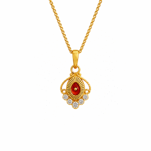 22K Hallmarked Gold Brahma Kumaris Pendant – Red Meenakari Divine Symbol with White Stones -BKGP17