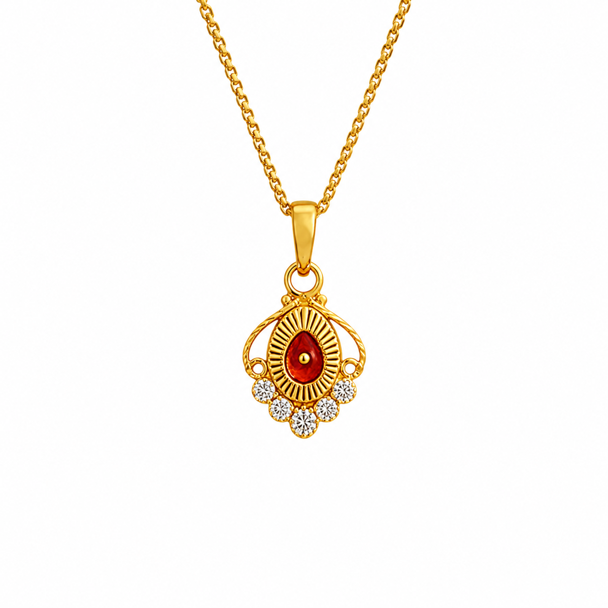 22K Hallmarked Gold Brahma Kumaris Pendant – Red Meenakari Divine Symbol with White Stones -BKGP17