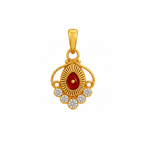22K Hallmarked Gold Brahma Kumaris Pendant – Red Meenakari Divine Symbol with White Stones -BKGP17 - Image 2