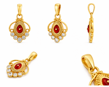 22K Hallmarked Gold Brahma Kumaris Pendant – Red Meenakari Divine Symbol with White Stones -BKGP17 - Image 3