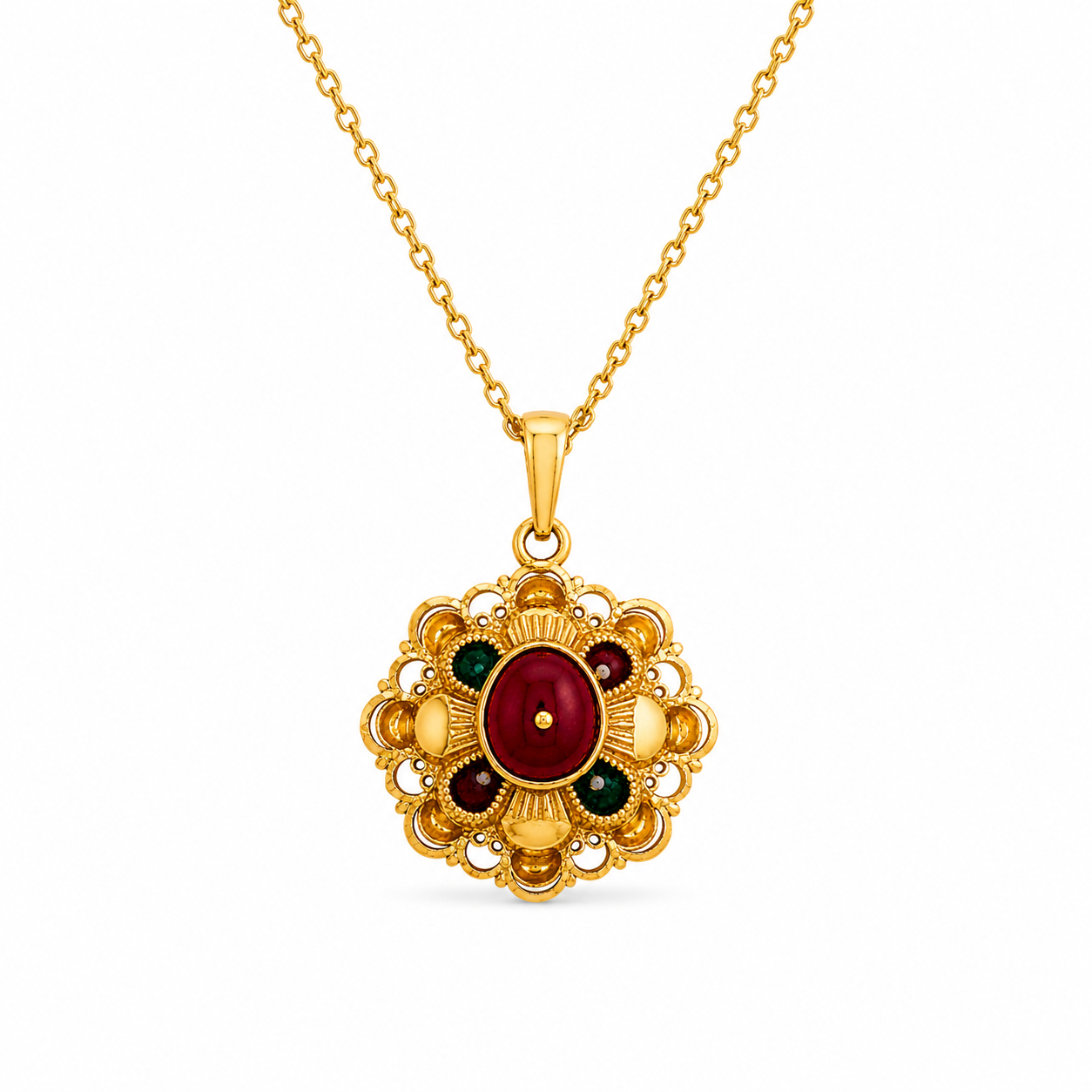 22K Hallmarked Brahma Kumaris Gold Pendant | BK Red Stone Meena Pendant | Sai Jewellers -BKGP18