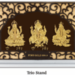 24k Gold Laxmi Ganesha Saraswati Ji Trio Stand Photo Frame – 11.5 x 8 cm | Sai Jewellers