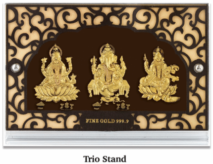 24k Gold Laxmi Ganesha Saraswati Ji Trio Stand