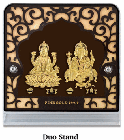 24K Gold Laxmi Ganesh Duo Stand Photo Frame
