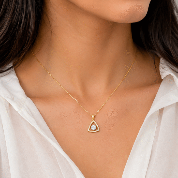 18K Hallmarked Gold Triangle Pendant – IGI Certified Diamonds 0.45 ct (H‑I Color, SI Clarity) | Sai Jewellers - Image 3