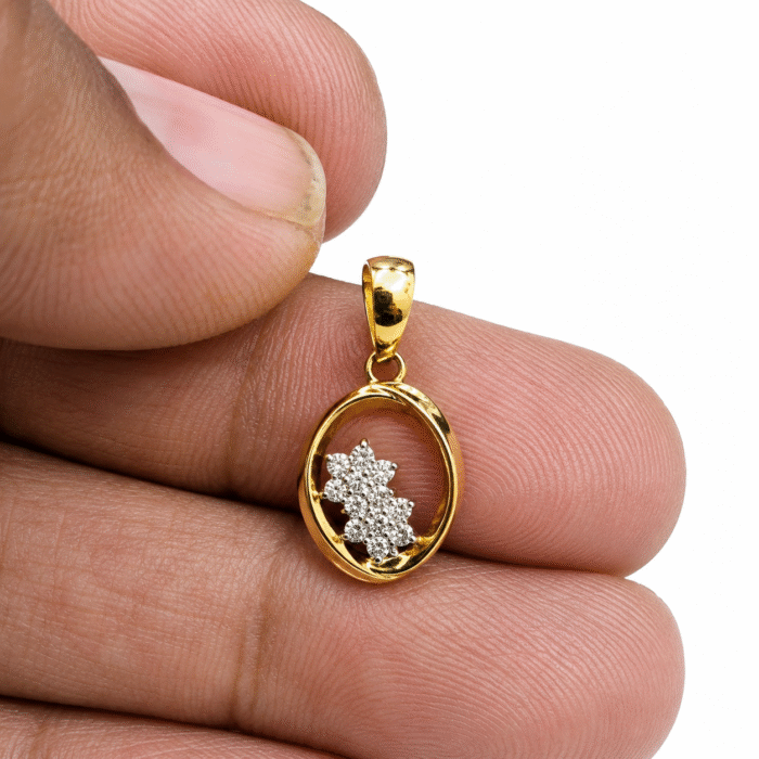 18K Hallmarked Gold Floral Oval Pendant – IGI Certified Diamonds 0.20 ct (H‑I Color, SI Clarity) | Sai Jewellers - Image 2