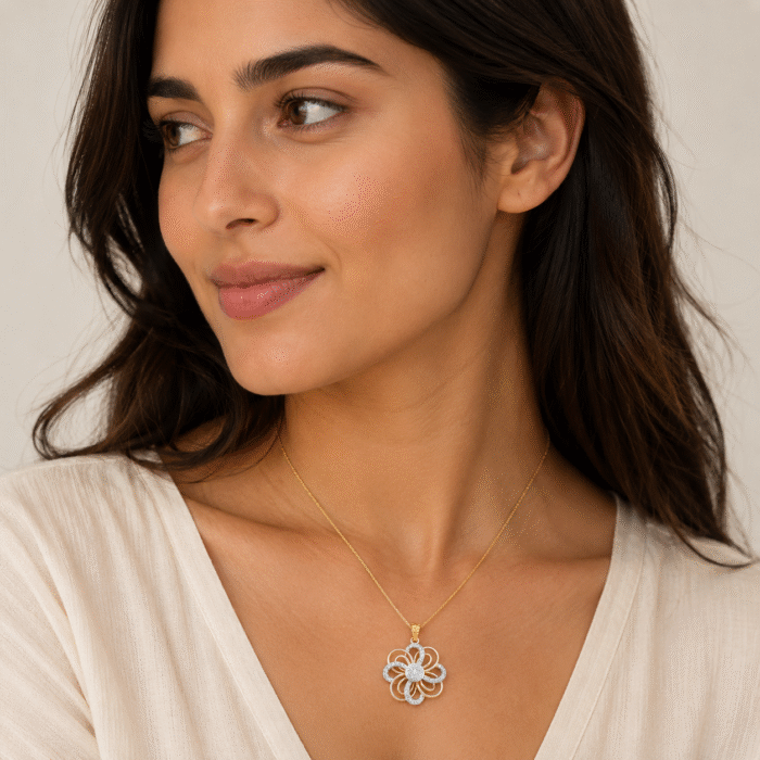18K Hallmarked Gold Flower Pendant IGI Certified Diamonds 0.46 ct (H‑I Color, SI Clarity) | Sai Jewellers - Image 3