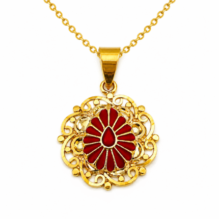 22K Hallmarked Brahma Kumaris Gold Pendant | BK Red Stone Meena Pendant | Sai Jewellers -BKGP20