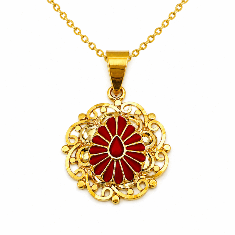 22K Hallmarked Brahma Kumaris Gold Pendant | BK Red Stone Meena Pendant | Sai Jewellers -BKGP20