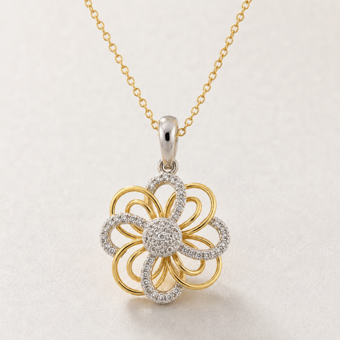 18K Hallmarked Gold Flower Pendant IGI Certified Diamonds 0.46 ct (H‑I Color, SI Clarity) | Sai Jewellers - Image 2