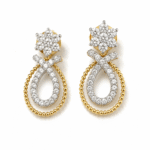 18K Hallmarked Gold Diamond Earrings – Floral Cluster & Loop Design-SSJDE03