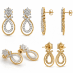 18K Hallmarked Gold Diamond Earrings – Floral Cluster & Loop Design-SSJDE03 - Image 3