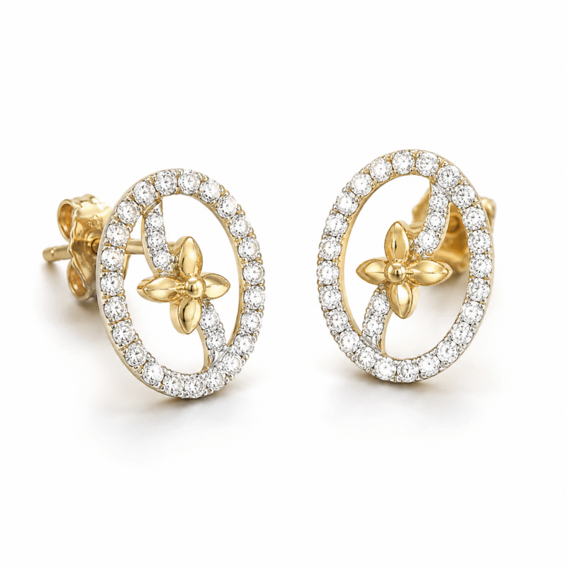 18K Hallmarked Gold Diamond Earrings