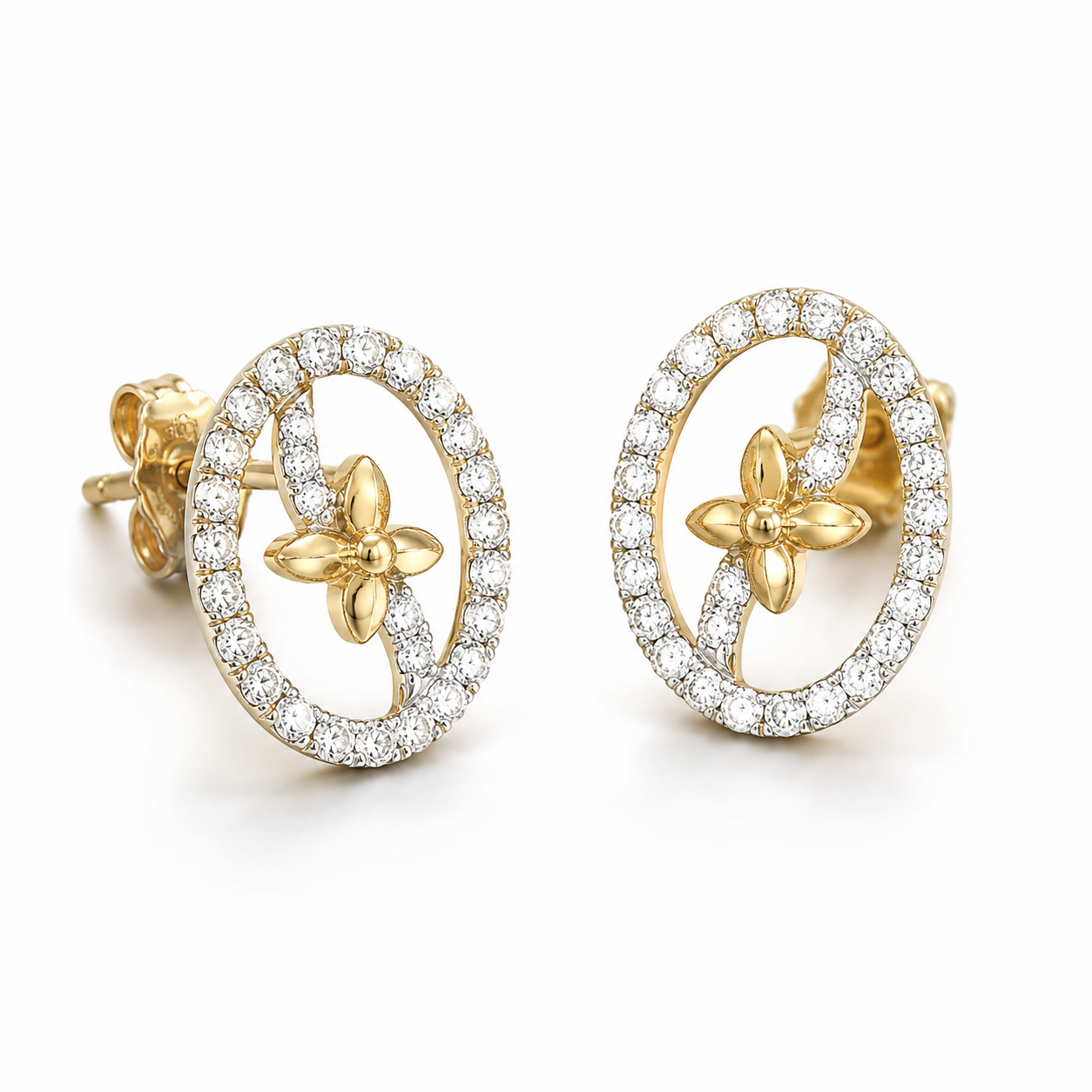 18K Hallmarked Gold Diamond Earrings