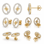 18K Hallmarked Gold Diamond Earrings – Oval Floral Motif-SSJDE04 - Image 2