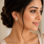 18K Hallmarked Gold Diamond Earrings – Oval Floral Motif-SSJDE04 - Image 3